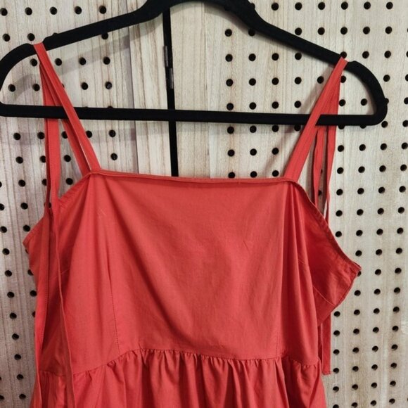 Who What Wear Red Clay (orangish) Tiered High Low Tie Shoulder Midi Dress M NEW - Picture 3 of 9